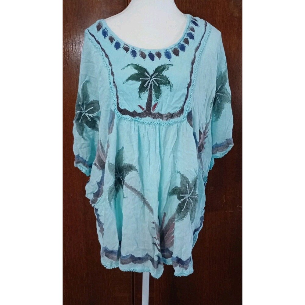 Advance Apparels Poncho Womens Free Size Cotton Blue Tropical Beach Boho Hippie